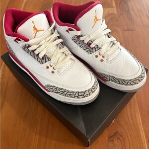 Jordan 3 Retro “ Cardinal Red” - Size 7 with Box